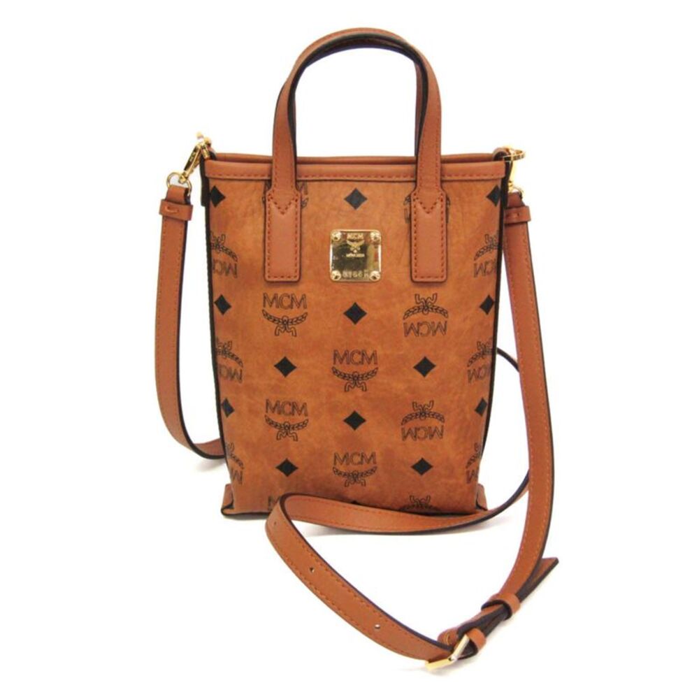 MCM Visetos Leather Brown Leather Handbag